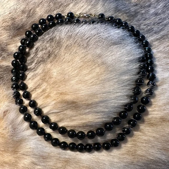 Antique French Jet Hand Knotted Glass Beaded Necklace - Picture 5 of 6
